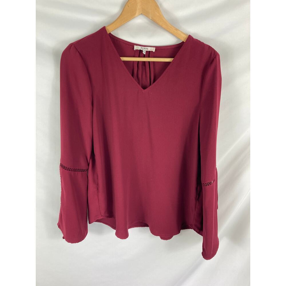 Ro & De Bell Sleeve Tie V Neck Maroon Blouse Size Medium